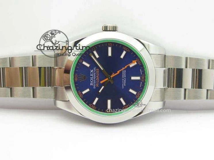 0414 Fashionable Milgauss 116400 GV JF 1:1 Green Sapphire Blue Dial On SS Bracelet A2824 V 3950